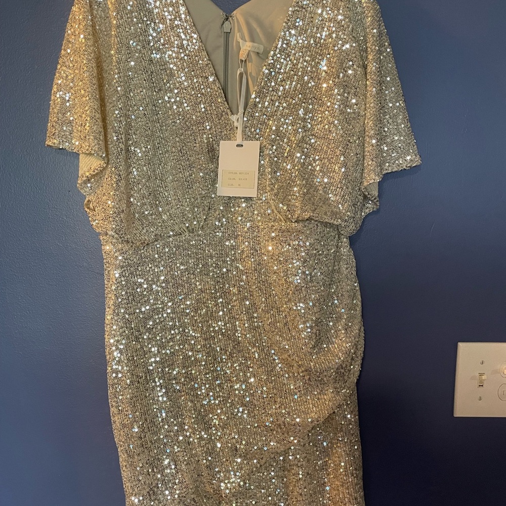 Unique Elegant Silver Sequin Dress NWT size XL